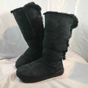 UGG Bailey Bow II Black Boots With Swarovski Crystal Womens US 10 EU 41 UK 8.5